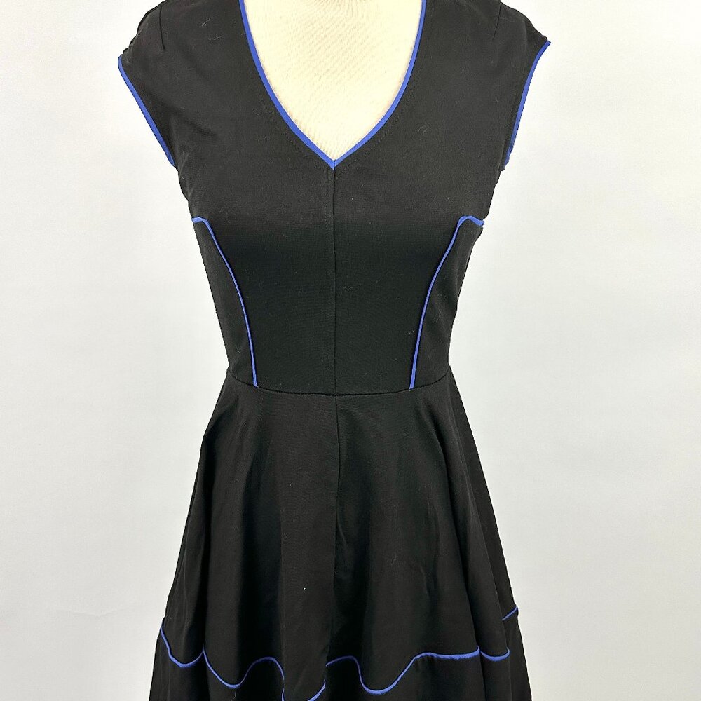 Vintage 1990s Blue Skater Dress | Zipper Back | Blue Piping | Love...ady